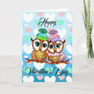 Watercolor Owls Valentine's Day I Love You Card