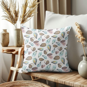 Watercolor Oyster Coastal Seaside Beach Theme Throw Pillow