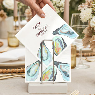 Watercolor Oyster Coastal Seaside Beach Wedding Napkin