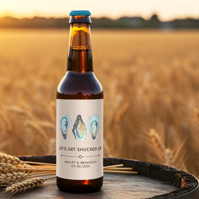 Watercolor Oyster Coastal Seaside Wedding Beer Bottle Label (Creator Uploaded)