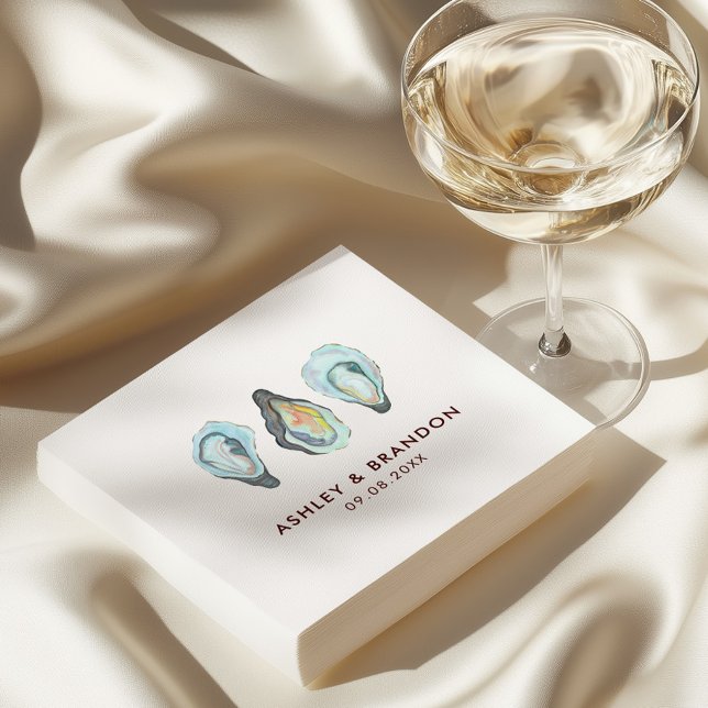 Watercolor Oyster Coastal Seaside Wedding Napkin (Creator Uploaded)