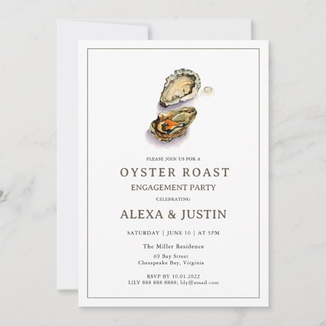 Watercolor Oyster Roast Engagement party Invitation (Front)