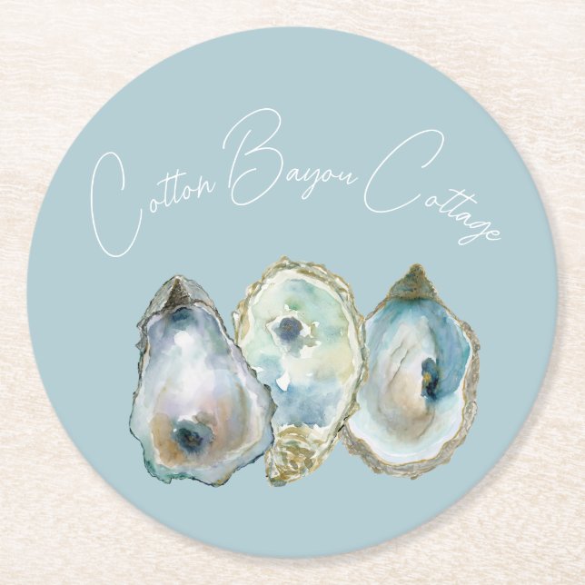 Watercolor Oyster Round Paper Coaster (Front)