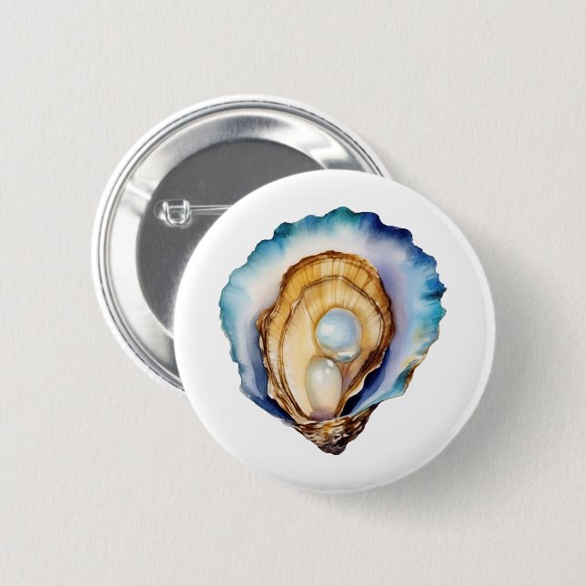 Watercolor Oyster Shell 2 Inch Round Button (Front & Back)