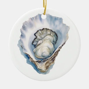 Watercolor Oyster Shell Ceramic Ornament
