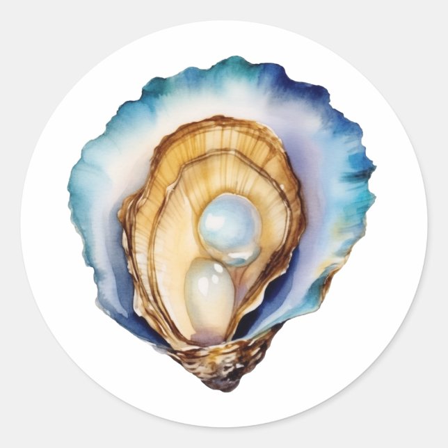 Watercolor Oyster Shell Classic Round Sticker (Front)