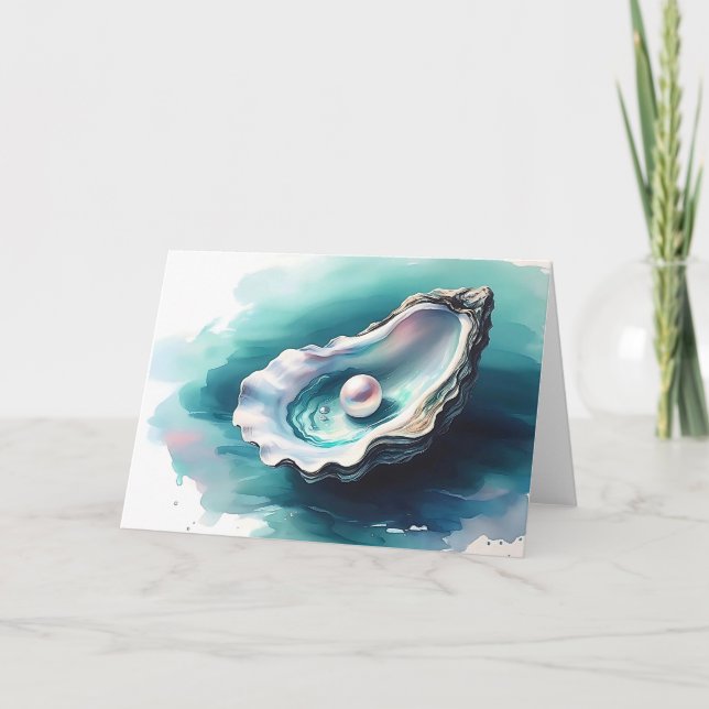 Watercolor Oyster Shell in Shimmering Glow Blank  Card (Front)