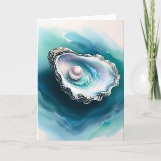 Watercolor Oyster Shell Iridescent Pearl Blank Card (Front)