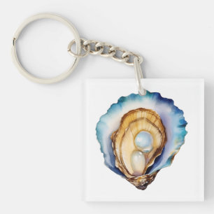 Watercolor Oyster Shell Keychain