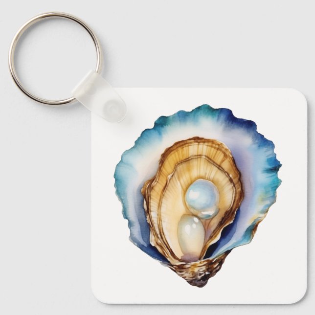 Watercolor Oyster Shell Keychain (Front)