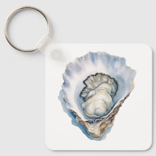 Watercolor Oyster Shell Keychain