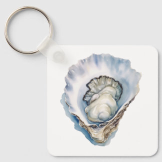 Watercolor Oyster Shell Keychain