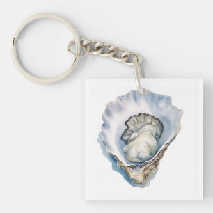 Watercolor Oyster Shell Keychain