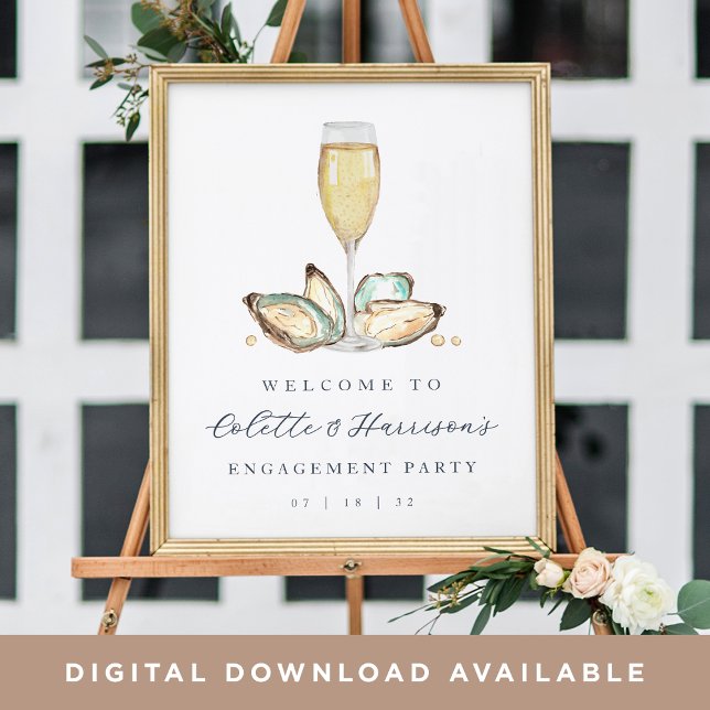 Watercolor Oysters & Champagne Welcome Sign (Creator Uploaded)