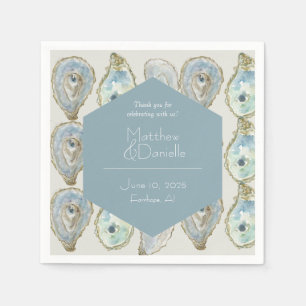 Watercolor Oysters Wedding- Dusty Blue Napkin