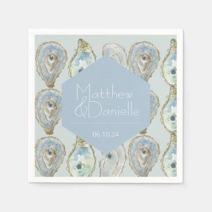 Watercolor Oysters Wedding -Light blue Napkin