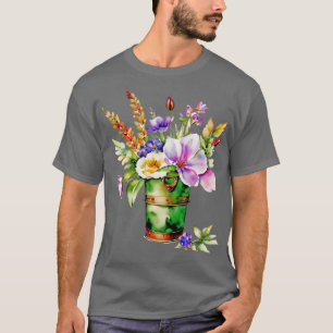 Watercolor Pail Filled with Spring Flowers T-Shirt