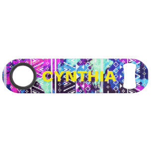 Watercolor Paint Aztec Tribal Cutout Monogram Speed Bottle Opener
