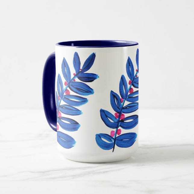 Watercolor Paint Blue Flower Boho Modern Simple Mug (Front Left)