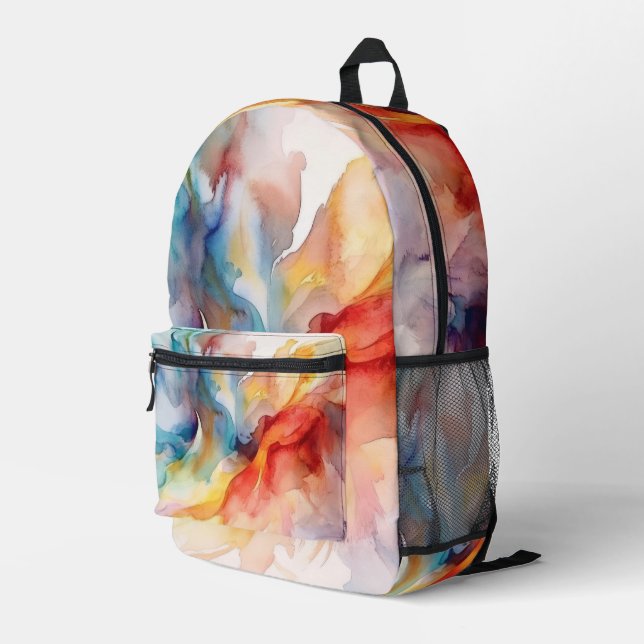Watercolor Paint Pattern Printed Backpack (Back Corner Right)
