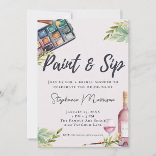 Watercolor Paint & Sip Art Bridal Shower Invitation
