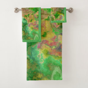 Watercolor Paint Splash Green Yellow Turquoise Bath Towel Set