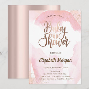 Watercolor Paint Splash Rose Gold Baby Shower Invitation