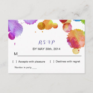 Watercolor paint splat Wedding R S V P Reply Card
