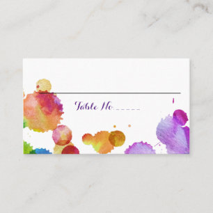 Watercolor paint splat Wedding Table No. Place Card