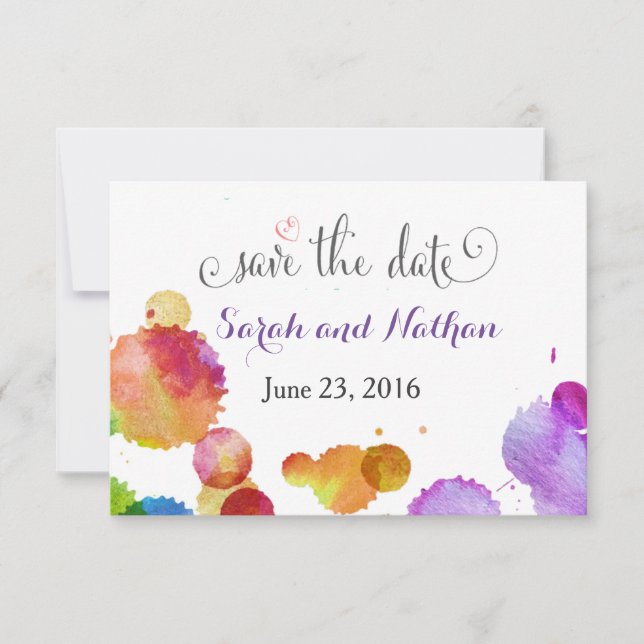 Watercolor paint splats Save the Date (Front)