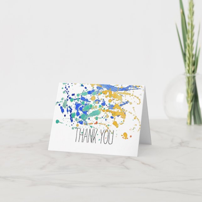 Watercolor Paint Splatters Thank you Card (Front)