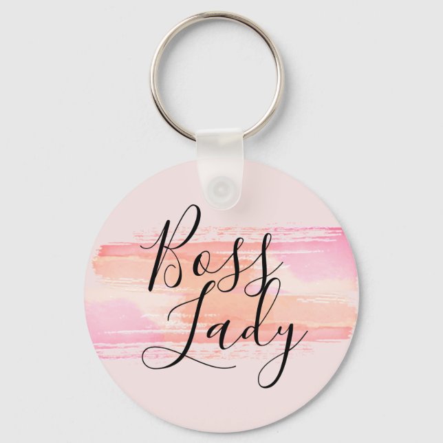 Watercolor Paint Strokes Boss Lady  Keychain (Front)