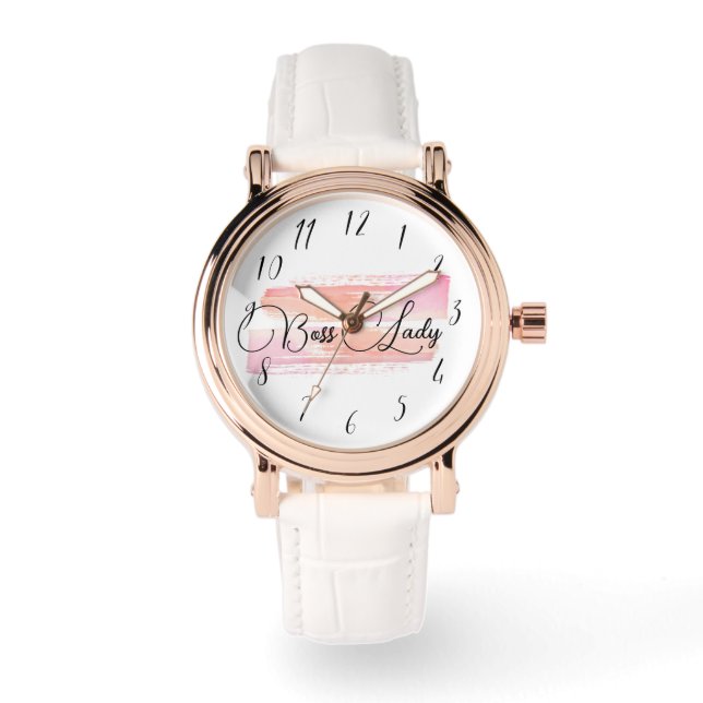 Watercolor Paint Strokes Boss Lady Rose Gold Watch (Front)
