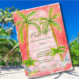 Watercolor Paint Tropical Coral RSVP Card