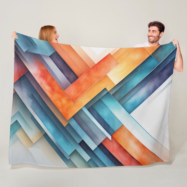 Watercolor Painted Abstract Geometric Pattern Fleece Blanket (In Situ)