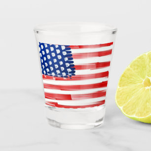 Watercolor painted American flag  Shot Glass