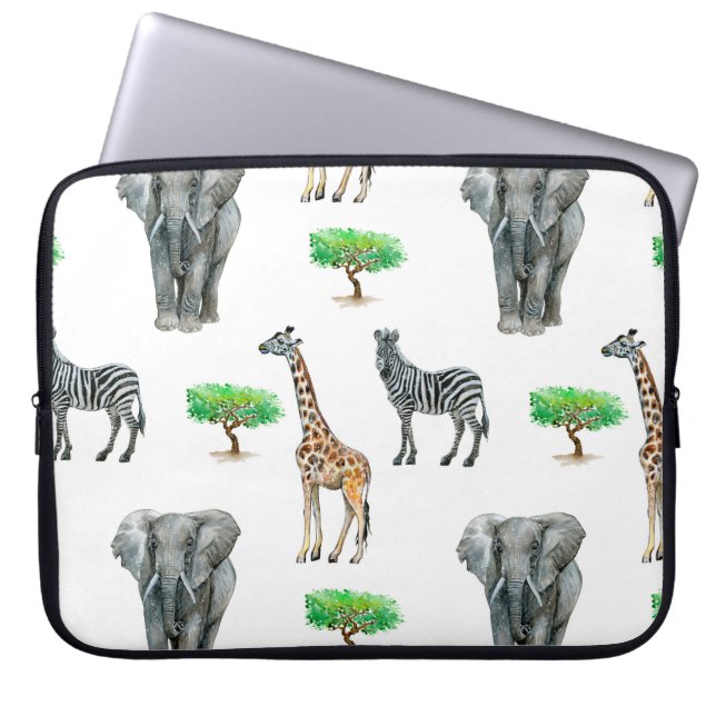 Watercolor Painted Animals Seamless Pattern Laptop Sleeve (Front)