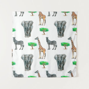 Watercolor painted animals seapless pattern tapestry