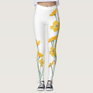 Watercolor Painted Buttercups Flower Leggings