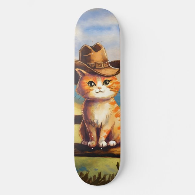 Watercolor Painted Cat Dad Skateboard (Front)