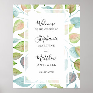 Watercolor Painted Colourful Leaves Foliage Weddin Poster