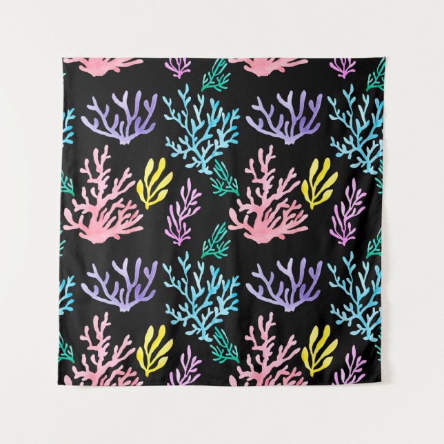Watercolor painted corals seamless pattern tapestry (Front)