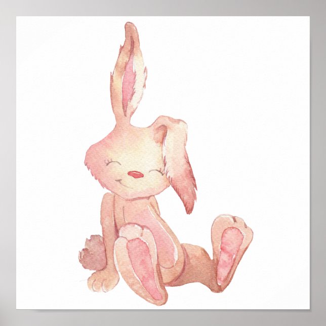 Watercolor Painted Cute Bunny Rabbit Poster (Front)