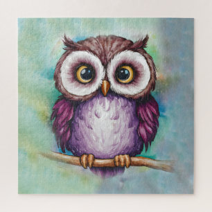 Watercolor painted cute owl jigsaw puzzle