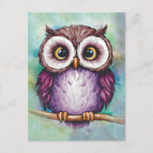Watercolor painted cute owl postcard