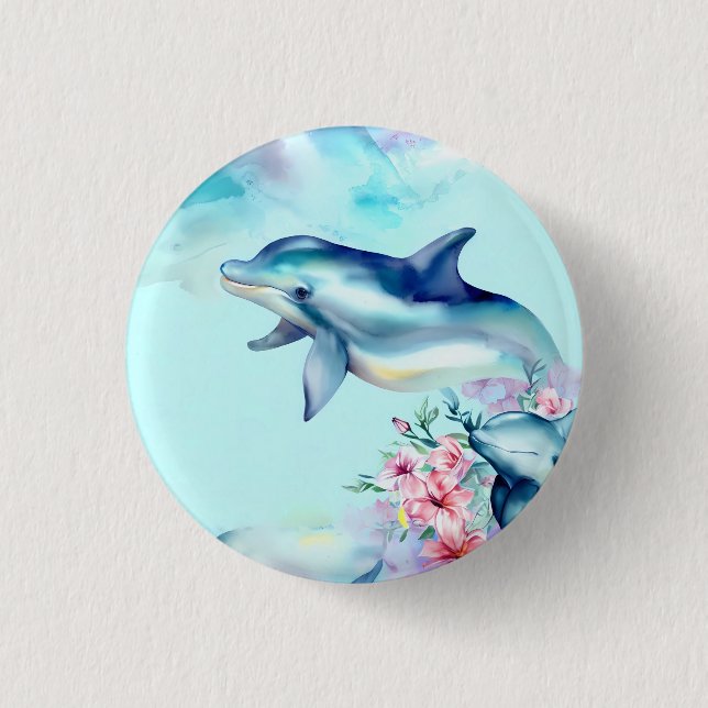 Watercolor Painted Dolphin  1 Inch Round Button (Front)