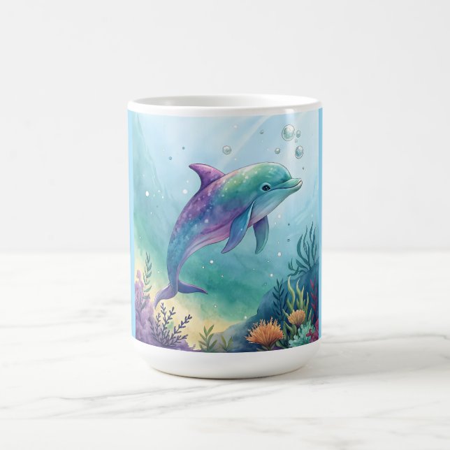 Watercolor painted dolphin coffee mug (Center)