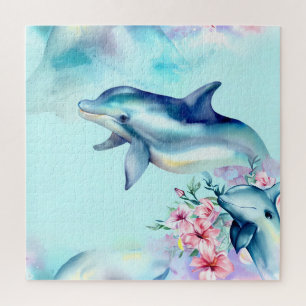 Watercolor Painted Dolphin  Jigsaw Puzzle