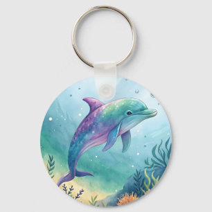 Watercolor painted dolphin keychain