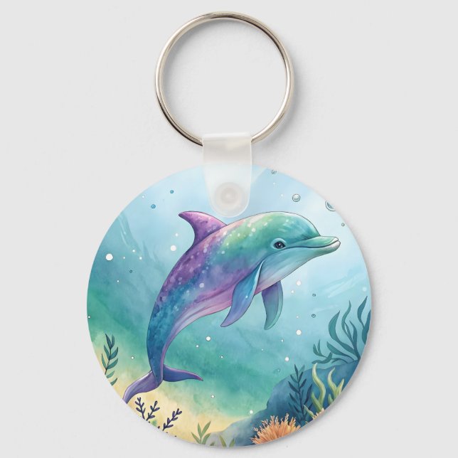 Watercolor painted dolphin keychain (Front)